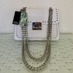 NWT Badgley Mischka Off White Croc Crossbody Bag with Silver Chain